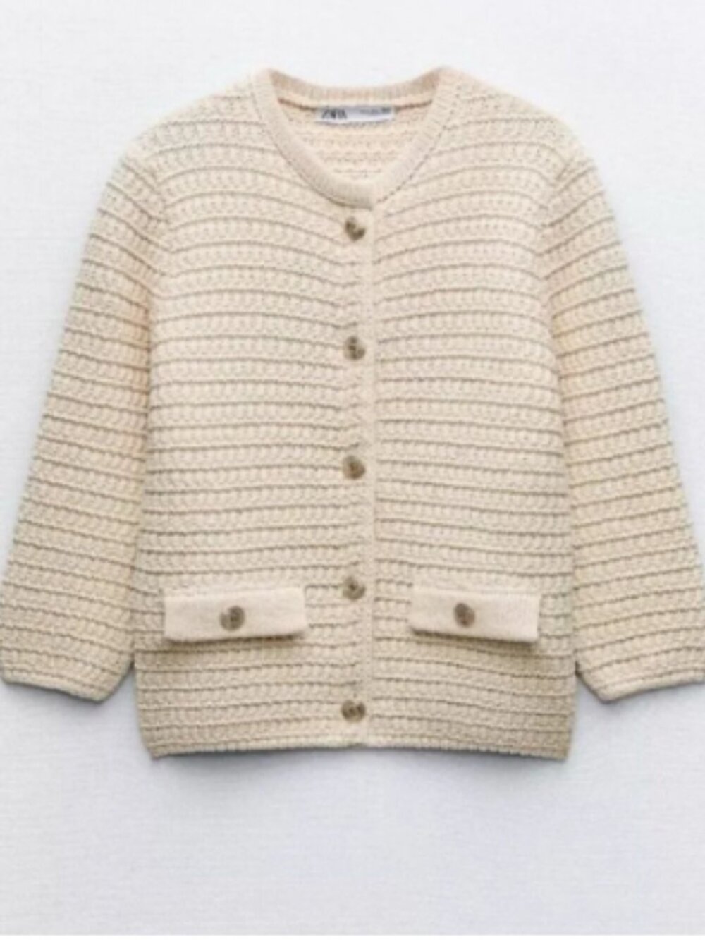 Zara Ecru Cream Heavy Chunk Knit Classic Cream Button-Front Women's Sweater L